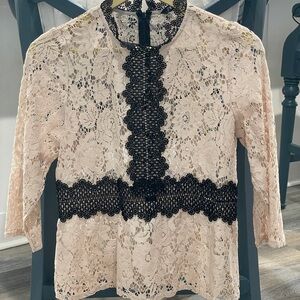 Zara Black and Cream Lace Blouse